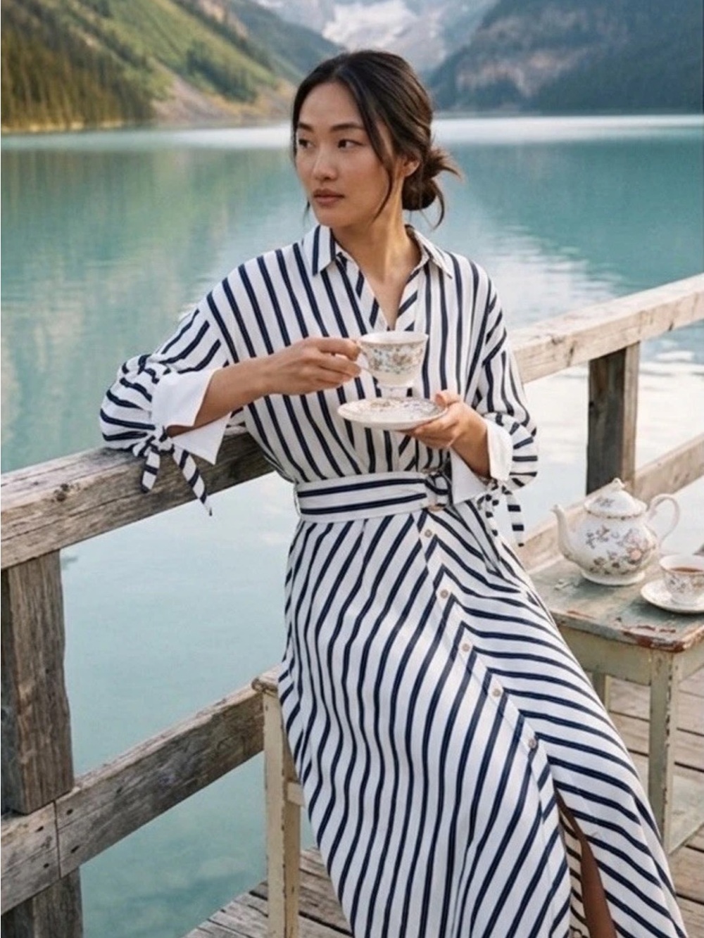 ZARA BELTED STRIPED MIDI DRESS - Picture 5 of 16